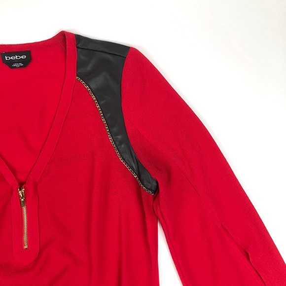 Bebe Red Veronica Blouson Leather Shoulder Top - Picture 7 of 11